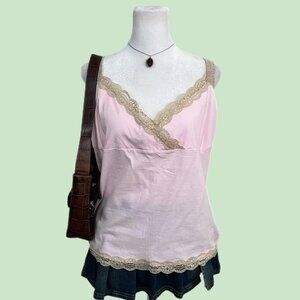 y2k 2004 pink lace girly preppy coquette cami tank top